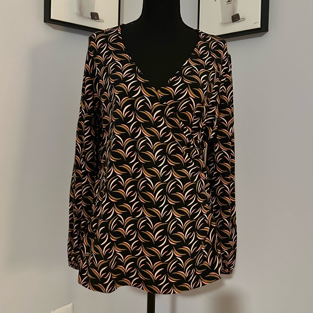 Boden Black, Orange & Ivory Patterned Women's Top